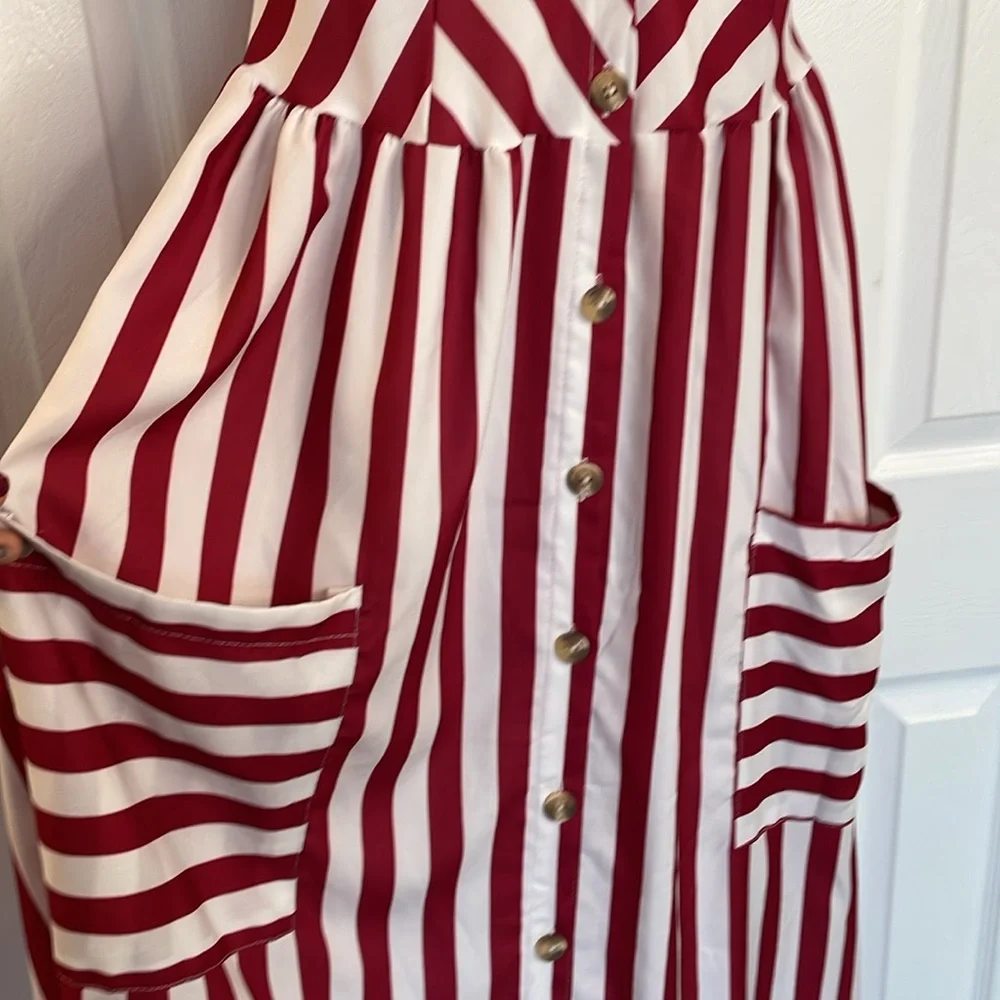 ZARA ZAFUL RED & WHITE STRIPE SPAGHETTI STRAP LONGER DRESS SIZE MEDIUM or 6